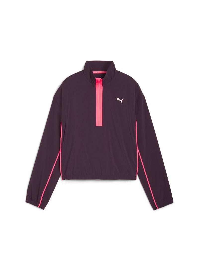PUMA Run For Her Womens Purple Woven Half-Zip Top - Image 1